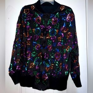 90s style sequin bomber jacket